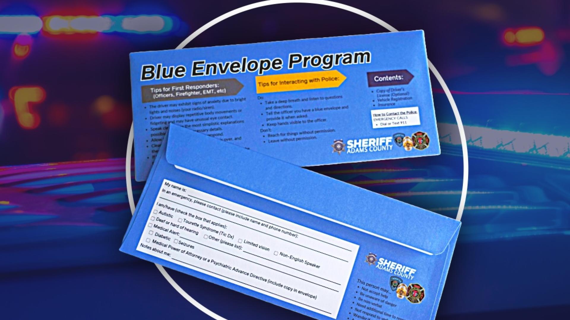 Blue envelopes on a blurred emergency lights background, police and fire logos above.