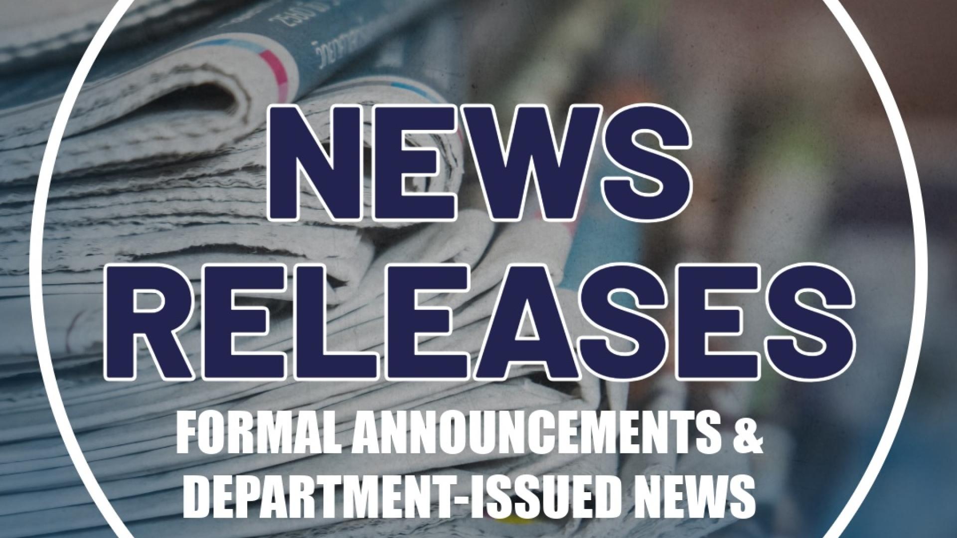Newspapers stacked with text overlay: "News Releases."